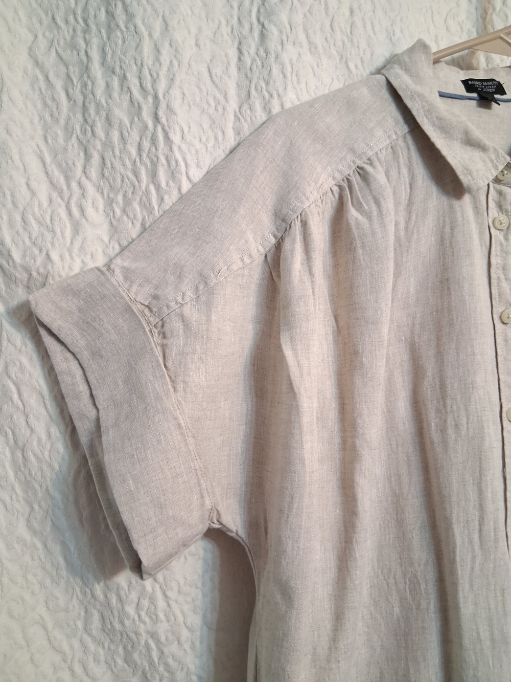 J. Crew Light Beige Linen Short-Sleeve Button-Down Dress- Casual Relaxed Fit - Picture 3 of 8
